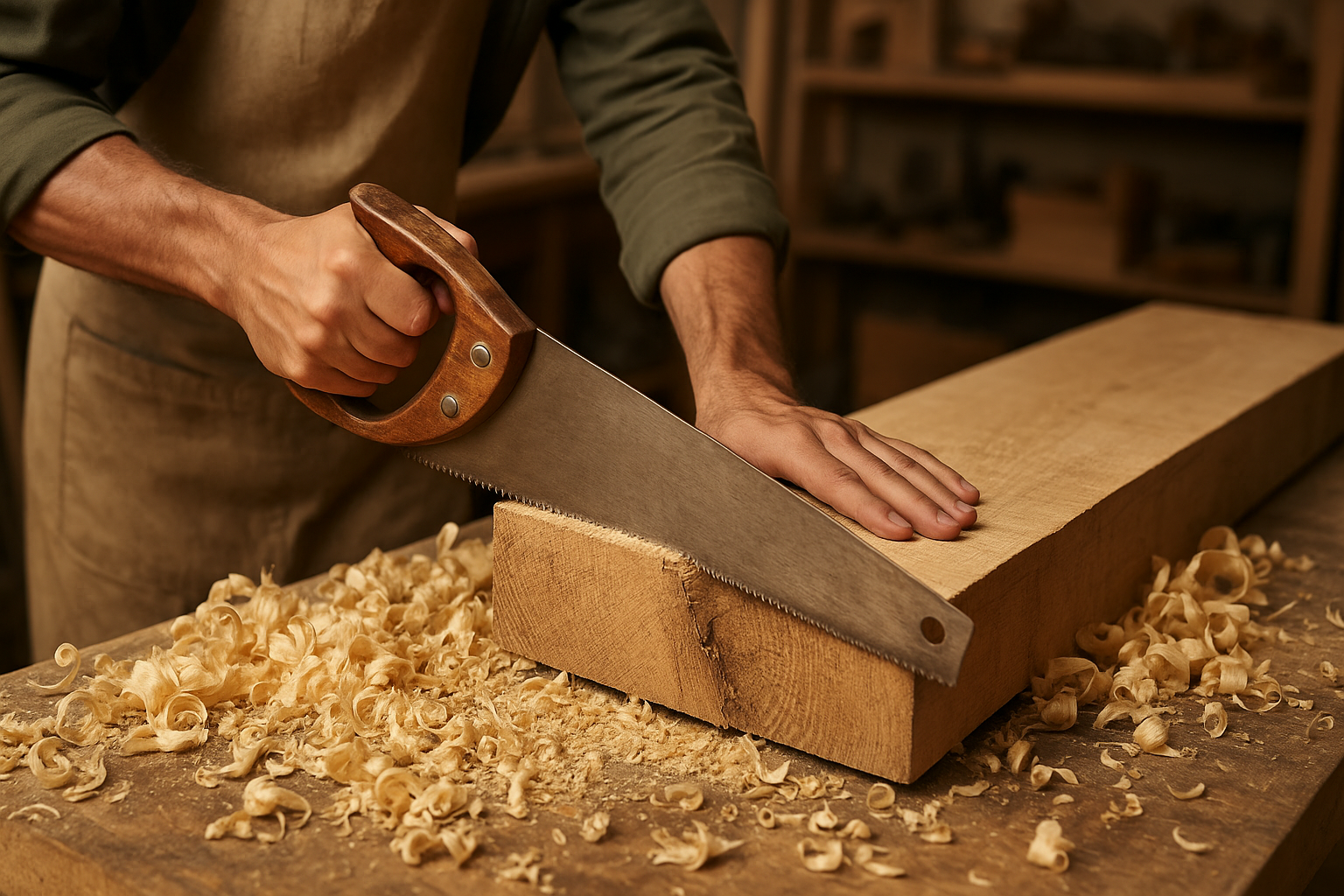 HolzPart Schreiner sägt Eichenbrett in Schweizer Werkstatt – regionale Handarbeit aus dem Kanton Solothurn.