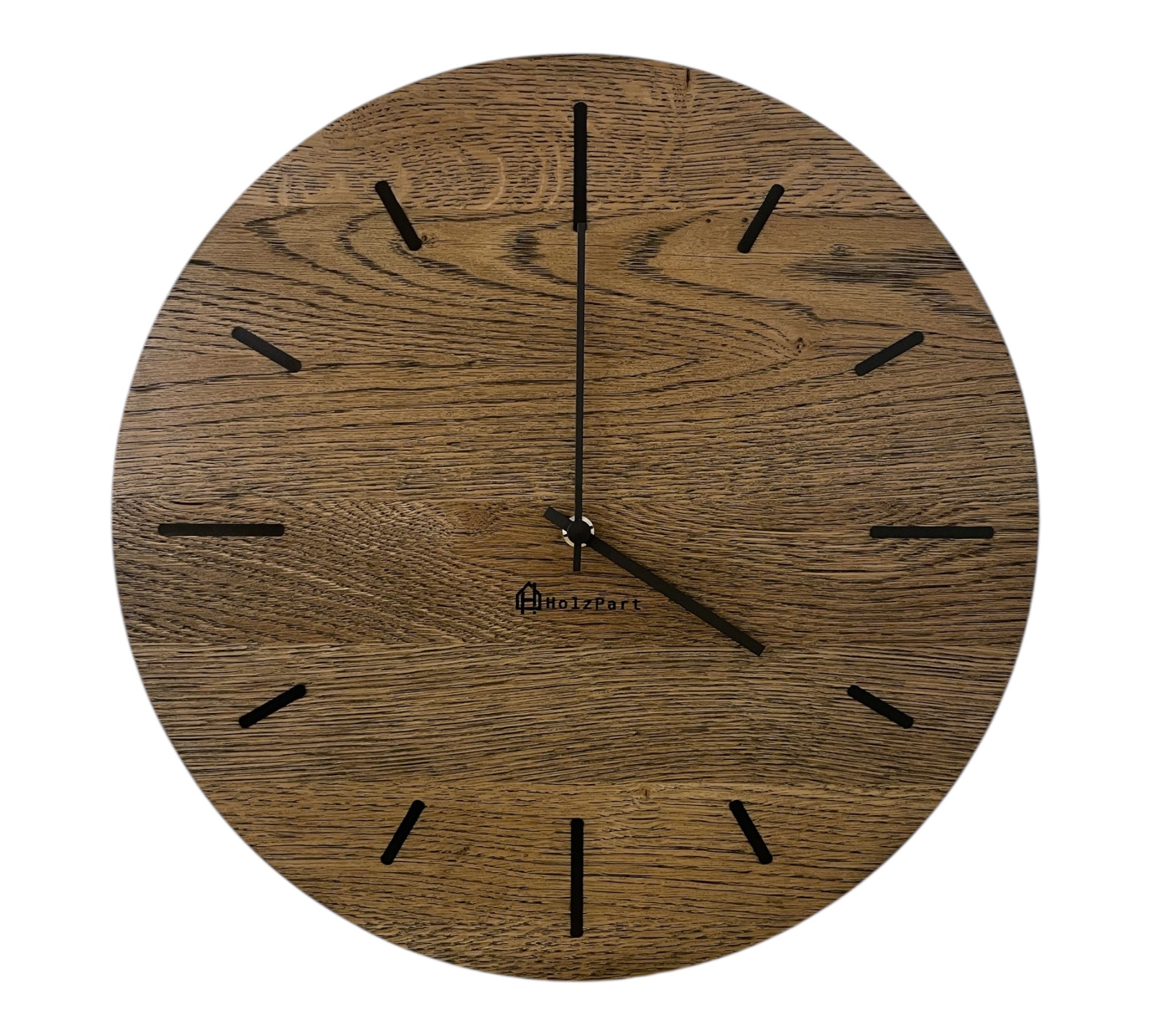 Wanduhr Colour geölt aus Eiche mit Epoxy-Stundenmarkierungen – Schweizer Handwerkskunst von HolzPart.